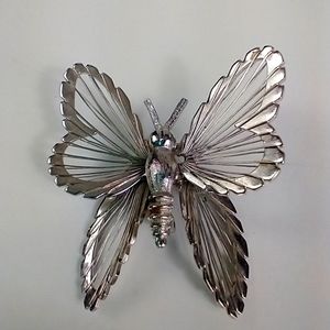 Silver butterfly brooch pin Monet signed vintage silvertone brooch insect
